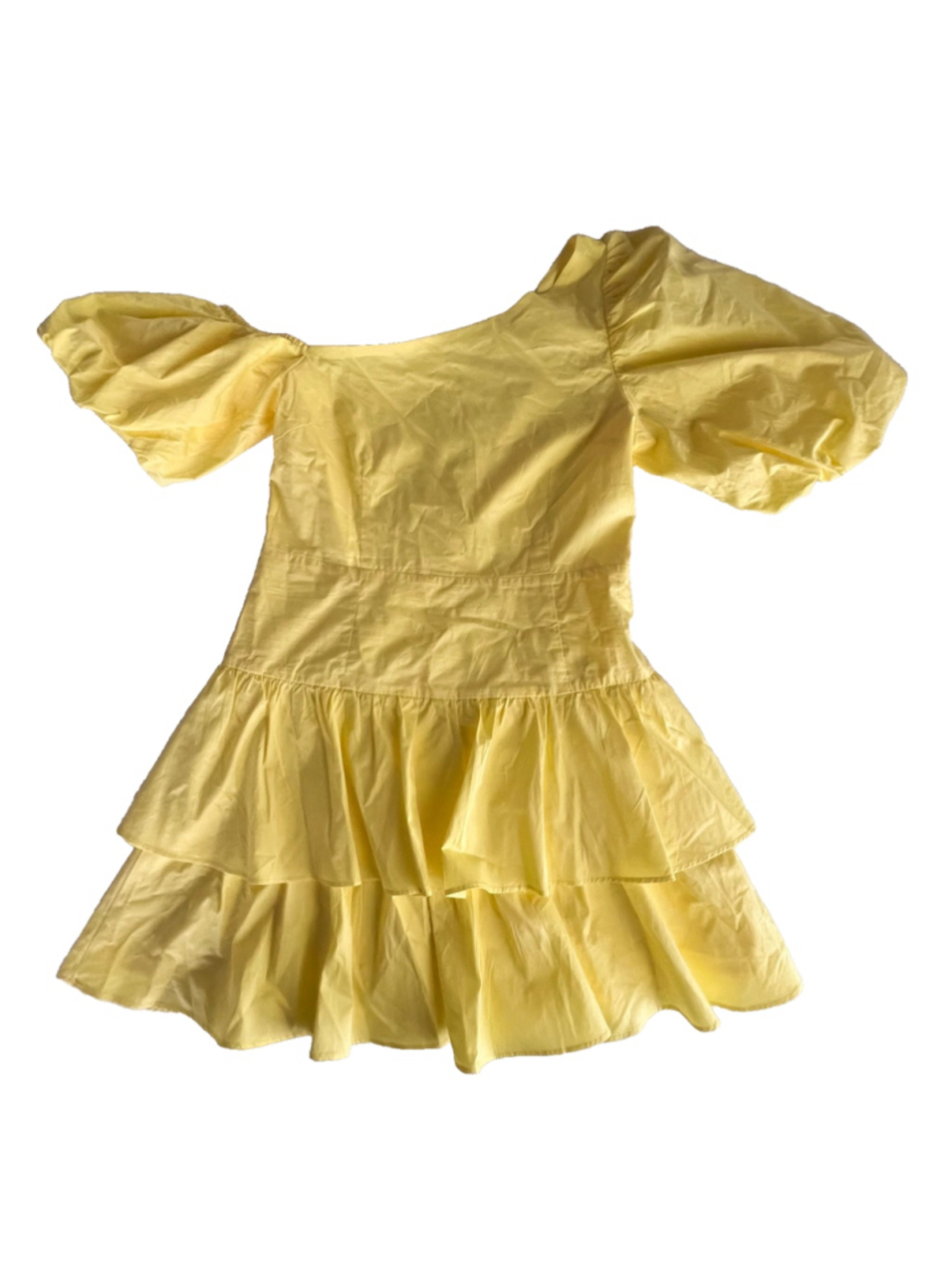 HelloMolly Dress Sz M Yellow Puff Sleeve Tiered Ruffle Mini Cottagecore Babydoll - Picture 3 of 13
